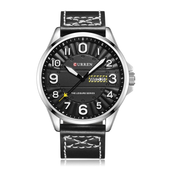 Herreklokker Double Calendar Literal vanntett skinn-belte Watch Gift White shell and black