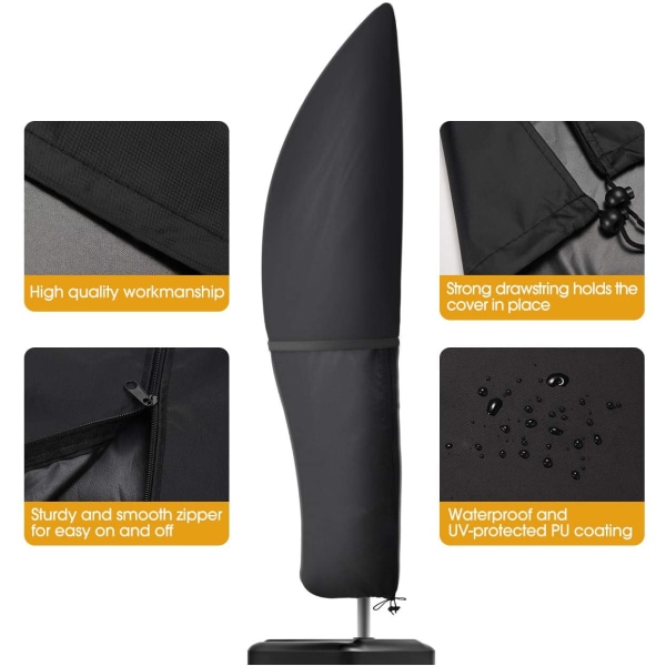 Vanntett deksel Paraplydeksel Offset Market Holdbart paraplydeksel Sort 6 Str 280cm