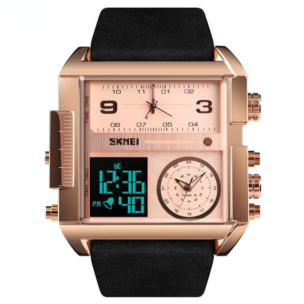 Herrklockor Sport Multi-Function Square Watch Gift Gold shell brown belt