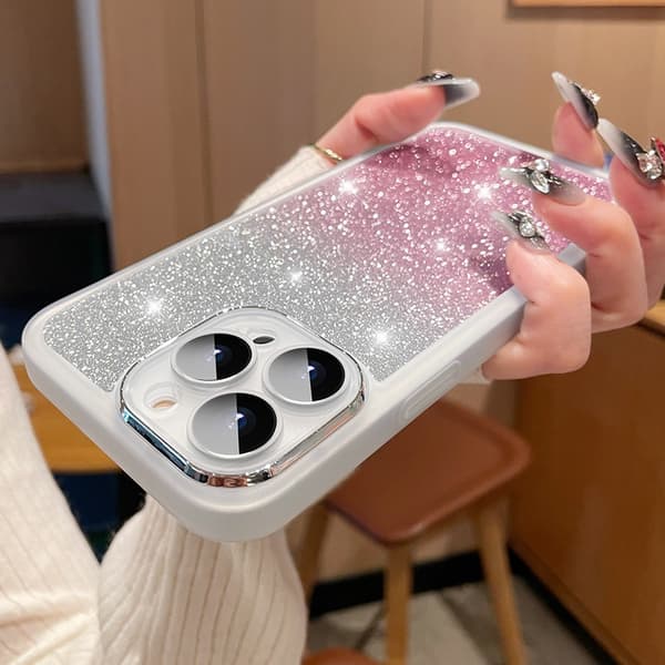 Deksel til iPhone 17 Pro Magic Eye + Gradient Glitter Sølv Gradient Flash Ultratynt Full Linse Deksel