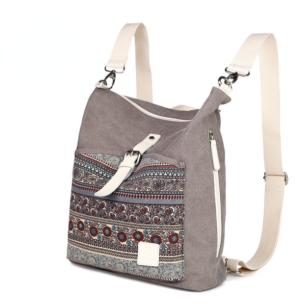 Naisten tyttöreppu olkalaukku koululaukku Simple Canvas Ethnic Style Bag Black