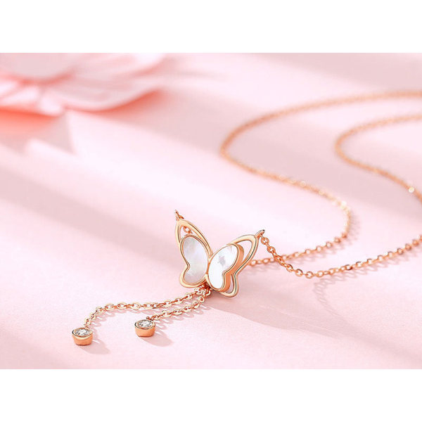 Kvinnor Halsband Kedja Choker Hänge Smycken Flickor Present Butterfly High-Grade Rose Fritillary Sterling Silver Rose Gold 925 silver