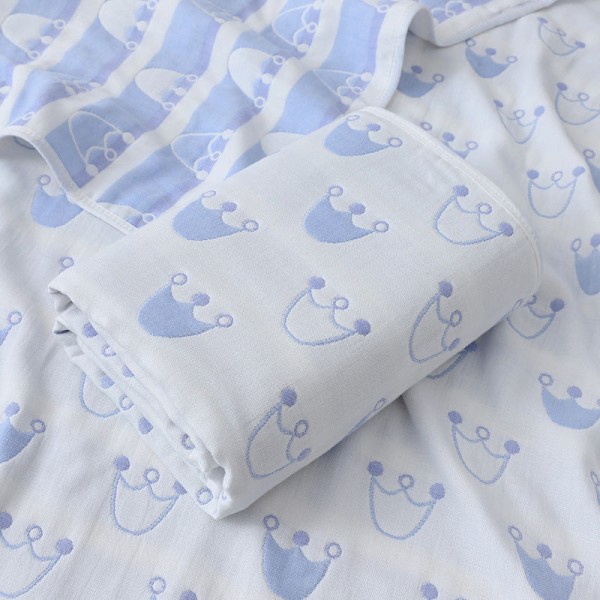 Babygaze badehåndkle født bomull jacquard seks lags dekketeppe Sommerbarnehagehåndkleteppe Blue Crown 110*110cm