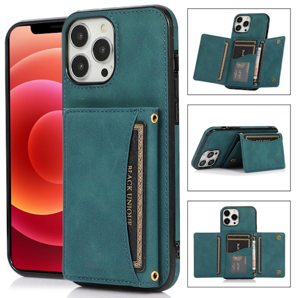 Fodral för iPhone 14 Pro Max blått läder multifunktionell plånboksstil
