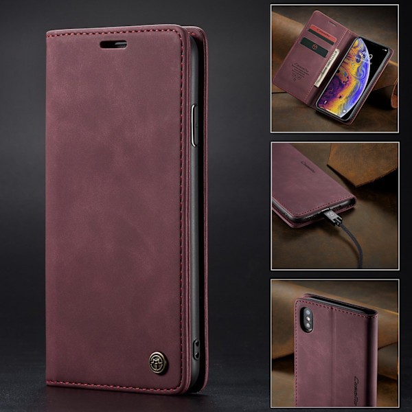 Etui til iPhone 14PRO rød multifunktionel læder magnetisk kortslot flip