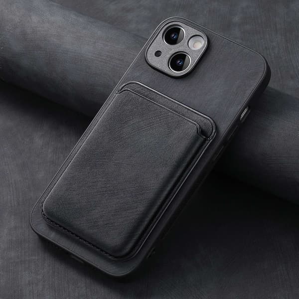 Fodral för iPhone 13 Mini svart magnetisk solid fin hålkorthållare