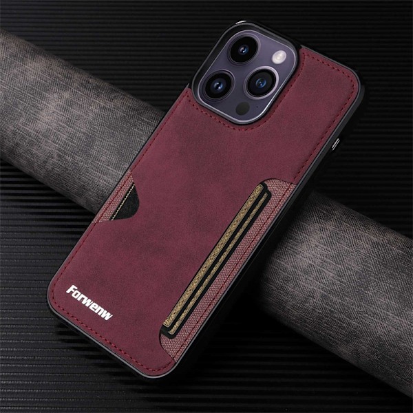 Etui til iPhone 15 F5 kortetui burgunder integrert myntpung