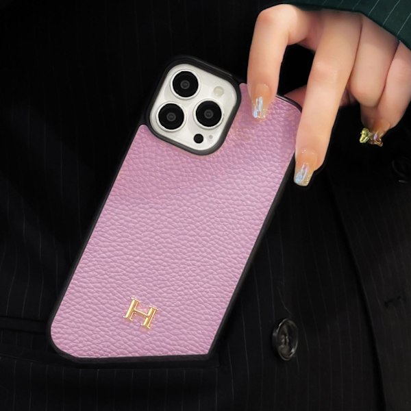 Fodral för iPhone 13pro max lychee grain full H lila läder anti fall nisch