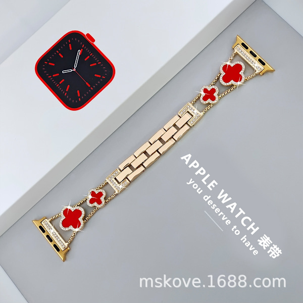 Urrem til Apple Watch iWatch 38/40/41mm -9 generationer guld + rubin