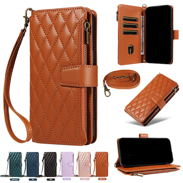 Etui til iPhone 14 Pro brun kort lanyard læder multifunktionel kortslot flip