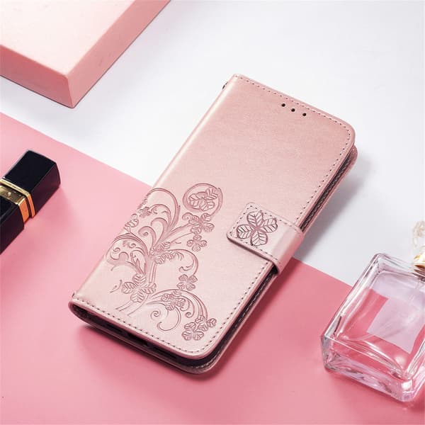 Etui til Samsung A55 Rose Gull Lær klaff preget