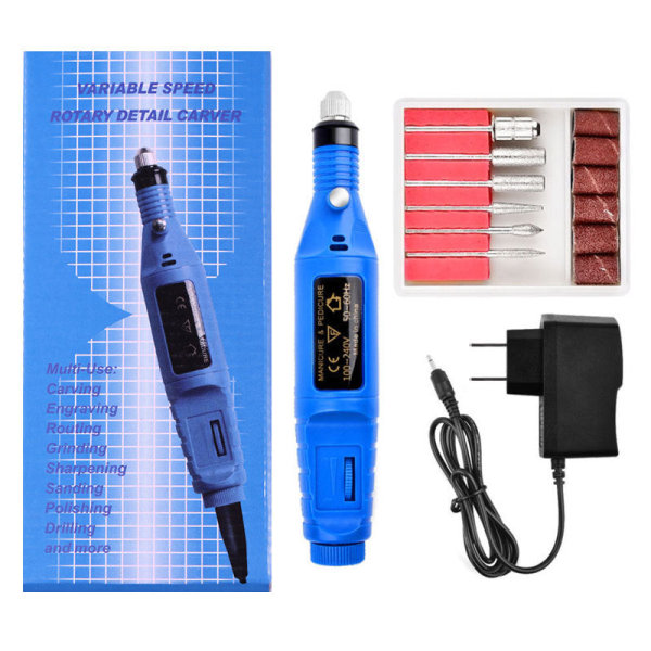Negledekorasjoner for Nail Art Mini-slipemaskin USB bærbar elektrisk neglesliper American Standard Blue (boxed)