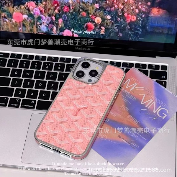 Etui til iPhone 14 GY galvaniseret side pink trendy læder high end par