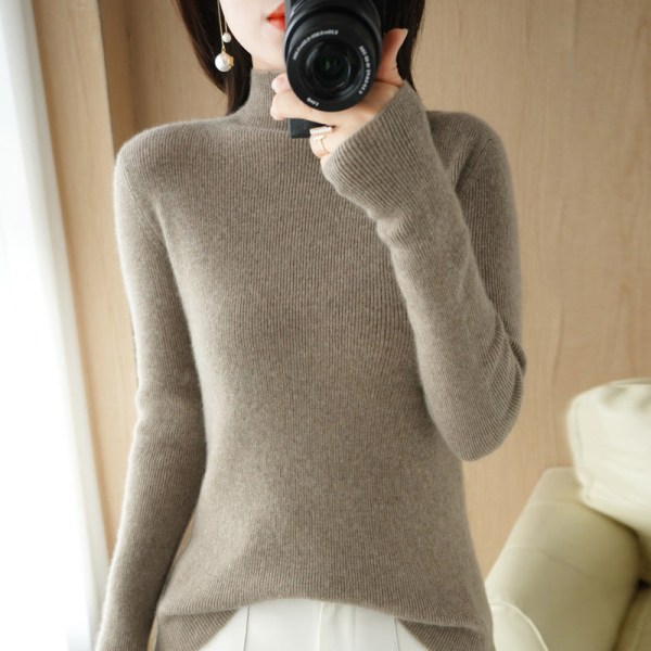 Women Knitwear Autumn Winter Sweater Half Turtleneck Slim Bottoming Shirt Fashion Inner Match Tight Seaweed blue 36*57*56cm