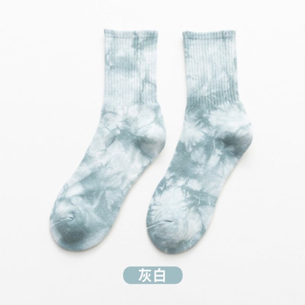 5 par trendy voksne mænds efterår og vinter frotté fortykkede sokker plus størrelse Tie-Dye Mid-Calf Gray and white 38-45