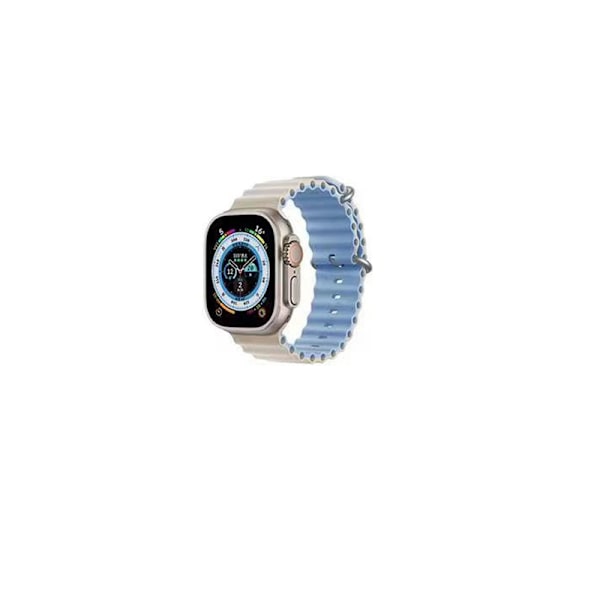 Klockarmband för Apple Watch iWatch 42-49mm vit låda krämvit med dimblå