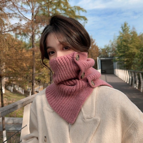 Kvinners falsk krage Avtakbar halv vinter koreansk stil Matchende internettkjendis varm hals knapp strikket sjal Pink color 50cm