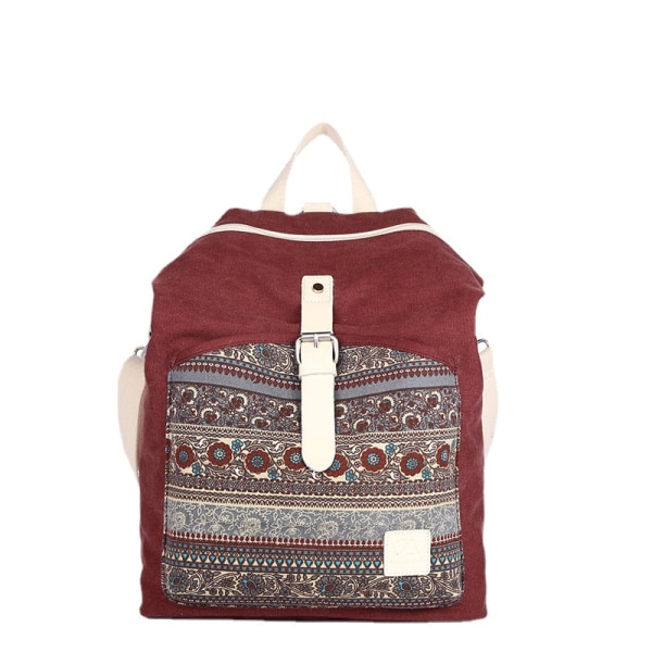 Naisten tyttöreppu olkalaukku koululaukku Simple Canvas Ethnic Style Bag Lake Blue