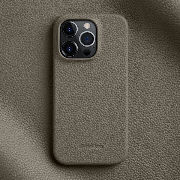 Etui til iPhone 14 Pro Max elefantgrå læder anti-fald