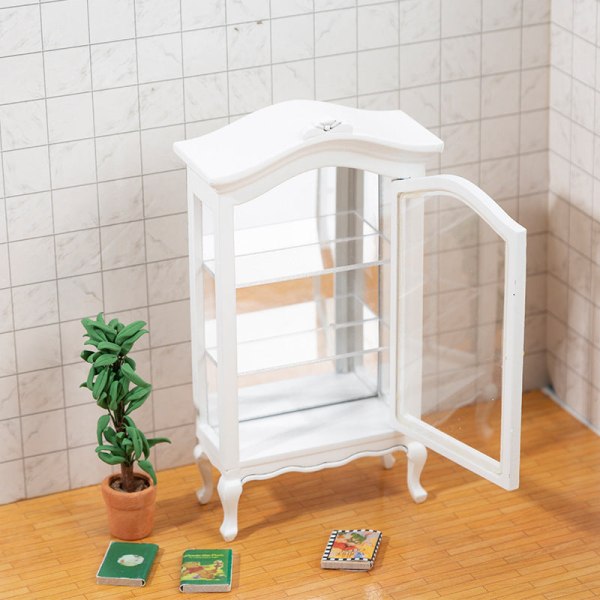 Miniatyrmøbler Lekedukker Hus DIY-dekorasjonstilbehør Mini Pure White Arch Toppsamlingsskap White
