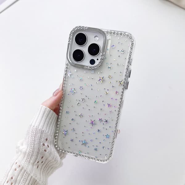 Deksel til iPhone 17pro Diamantramme Laserstjerne Glitter
