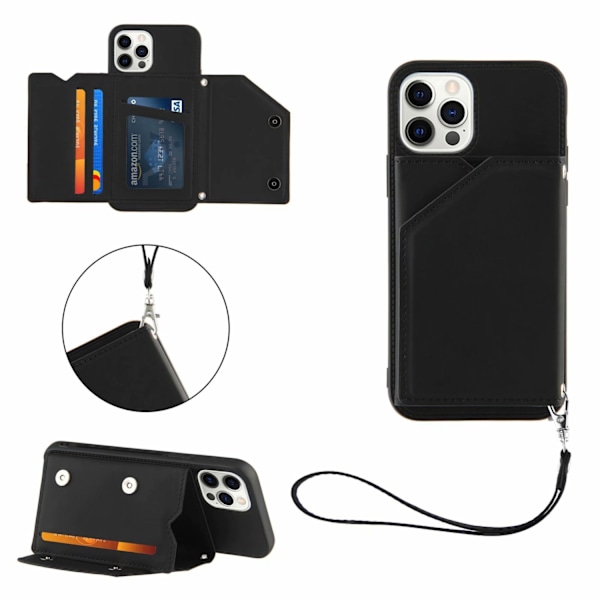 Etui til iPhone 13 Pro MAX enkel stor håndstropp hudfølelse kortholder dobbel spenne lommebok
