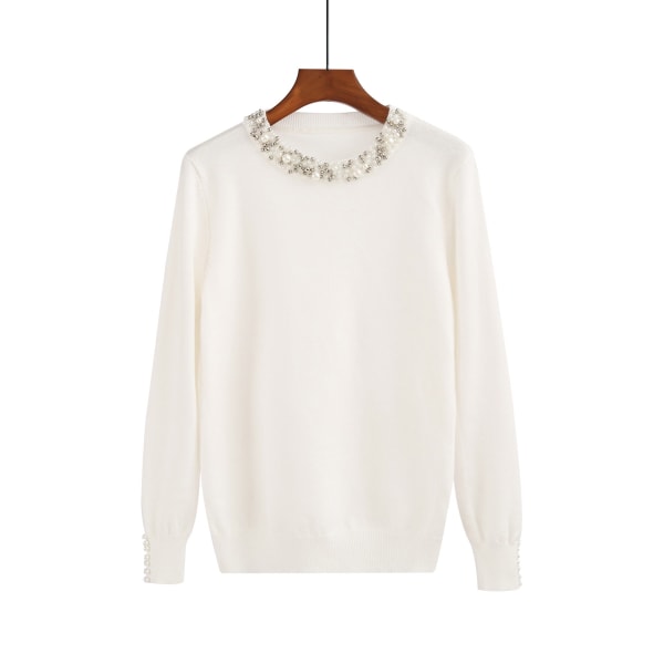 Damstickad Höst-vintertröja Pärlformad tröja med rund hals Slim Fit All-Match Bottom Top White 56*56*36cm