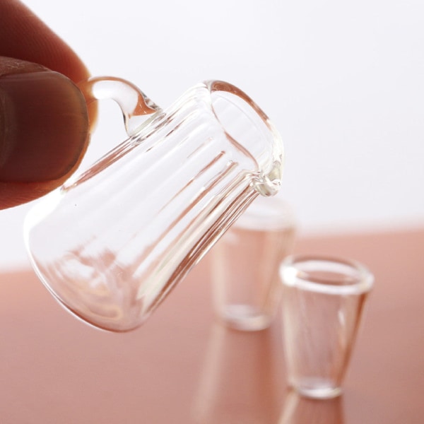 Miniature Møbler Legetøj Dukker Hus DIY Dekoration Tilbehør Mini Simulering Glas Ripple Tea Cup Pot Corrugated glass pot