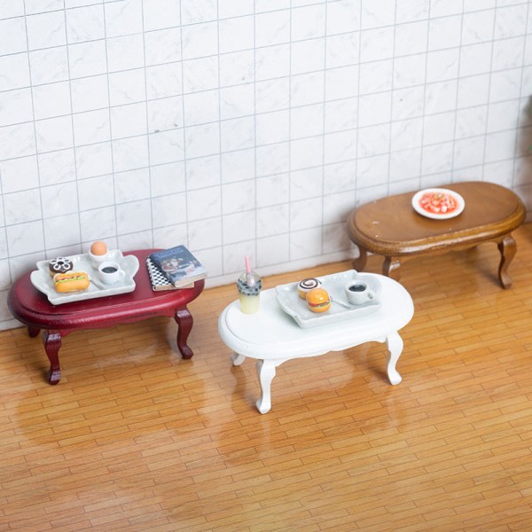 Miniatyrmøbler Leketøy Dukker Hus DIY dekorasjon Tilbehør Mini 1:12 ovalt tebord Vintage Retro color