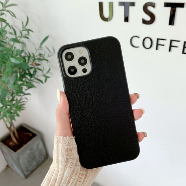 Etui til iPhone 16E sort lychee læder retro mønster