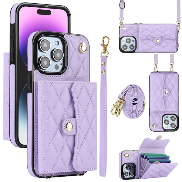 Skal för iPhone 13/14 universal lila crossbody ins nisch plånbok hel paket