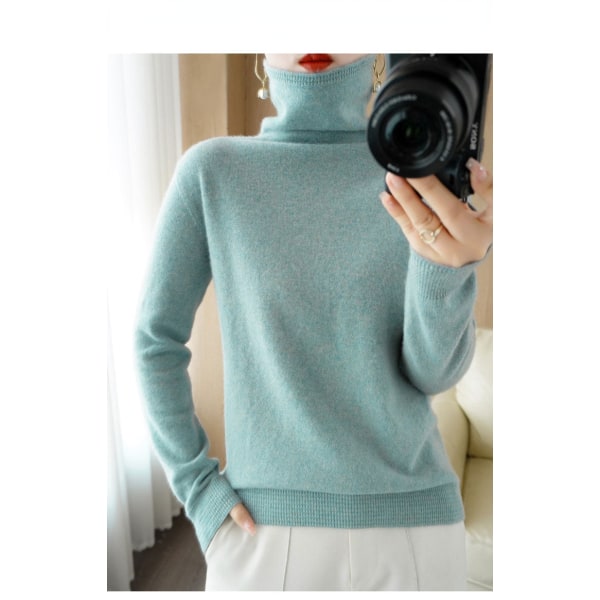 Damestrik efterår vinter sweater luv krave varm og slankende bundskjorte langærmet Haze blue XL