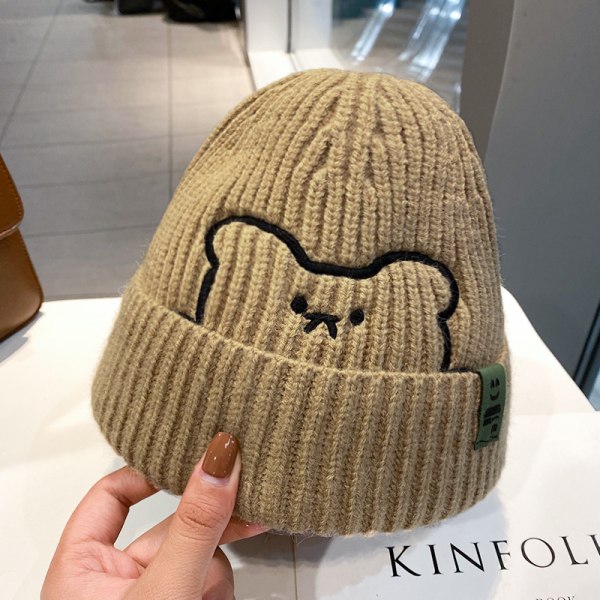 删除Lämmin talvi neulotut pipohatut syksyn ja talven kirjonta karhu villainen cap Miesten ja naisten Pariskuntapusero Unisex Khaki M