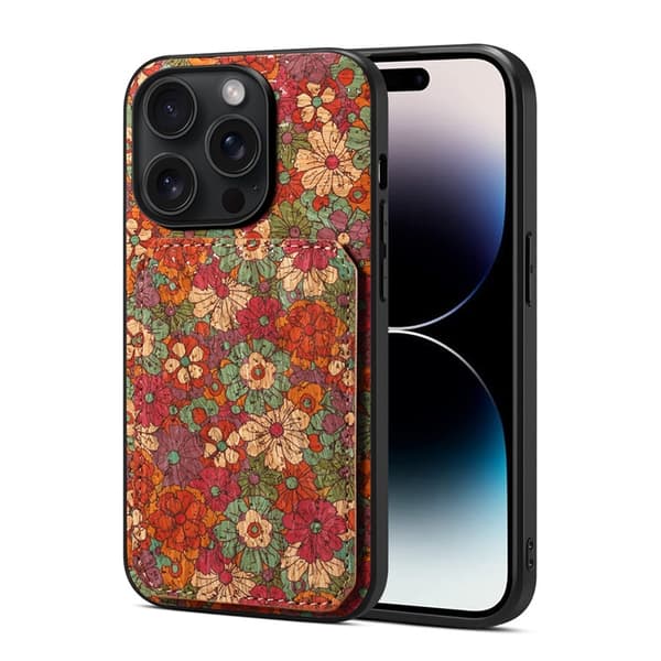 Fodral för iPhone 13 Pro Max sommar/rött kortfack anti-fall läderställ