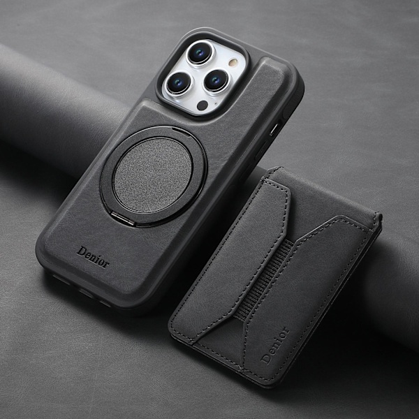 Etui til iPhone 13 Pro sort magnetisk roterende beslag kombinationsfunktion kortholder