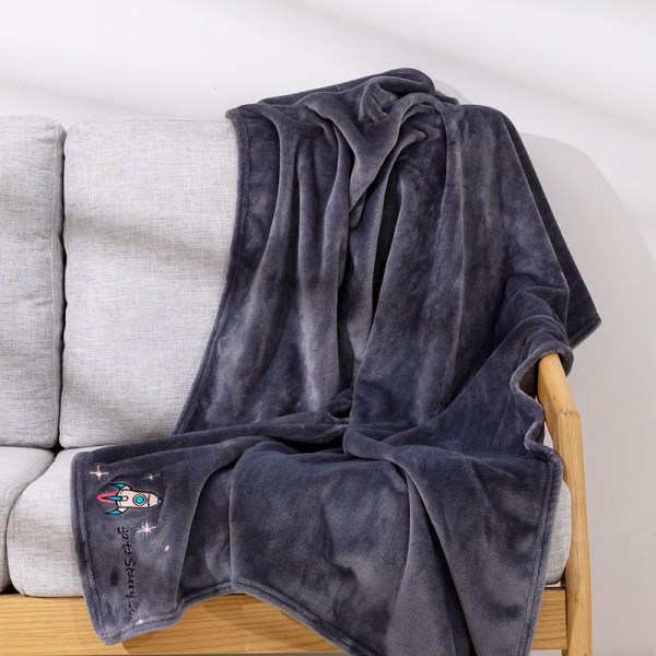 Tecknad broderimönster Flanell Luftkonditioneringsfilt Kontortupplursfilt Dark gray