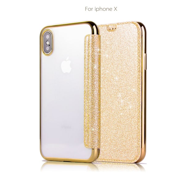 Skal för iPhone 14 Pro Max 6.7 guldpläterad PU glitter läder kortplats