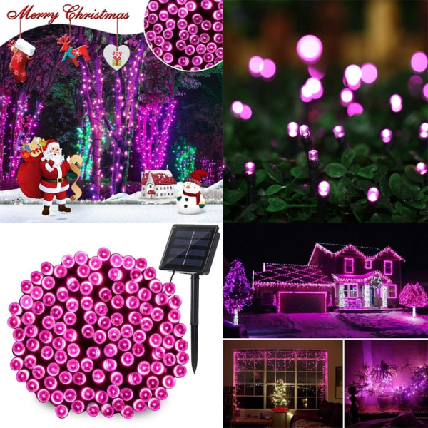 50/100/200 Led Solar Fairy Lights Utomhus Vattentät Gatugirland Hus Jul Trädgårdsdekorationer String Light Strip Chain Pink 7M 50LEDs