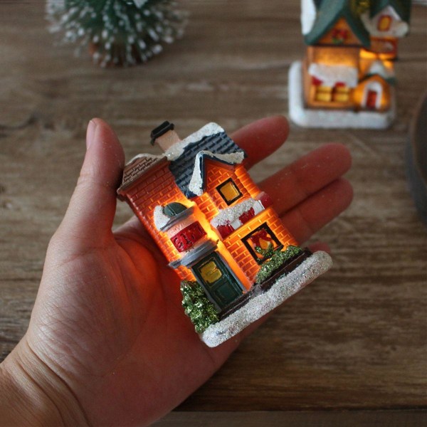 Garden Resin Craft Mini Miniatures Valoisa joulukoristeita Village House Ornament LED-valo Like the picture A