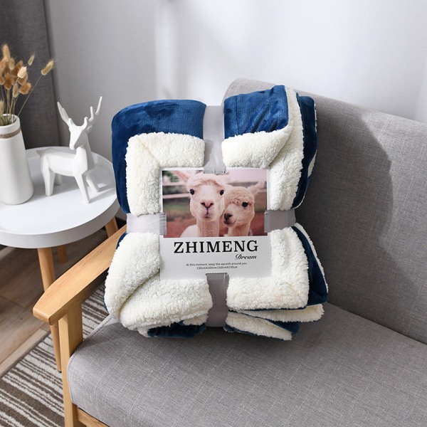 Berber Fleece Blanket Solid Color Winter Thickened Velvet Blanket Single Double Blanket Double Layer Gift Blanket Midnight blue 200*230cm