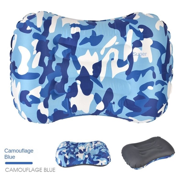 Pehmeä mukava matkatyyny ulkokäyttöön sisäkäyttöön puhallettava vyötärötyyny Camouflage Blue