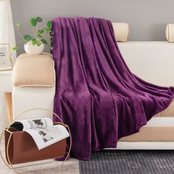 Tæppe ensfarvet flanneltæppe fortykket dobbeltsidet fleecelagner nap tæppe Coral fleece tæppe Purple 130*150cm