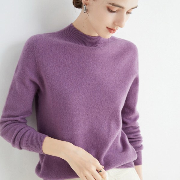Kvinder Strik Efterår Vinter Sweater Front Line Færdiglavet Beklædningsgenstand Halvkrave Uld Sweater Kvinde Deep Purple 94*58*57cm