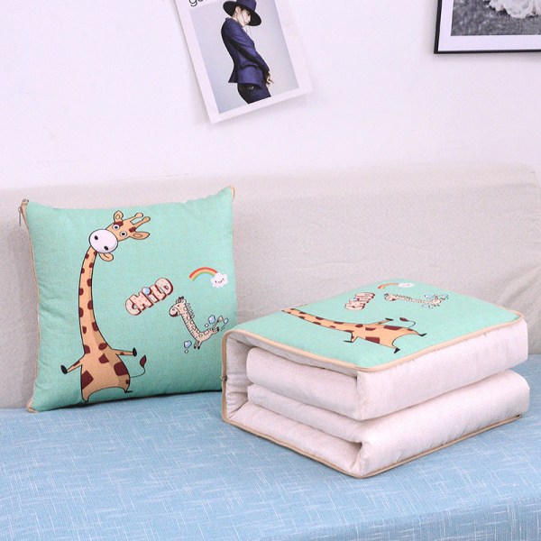 Multifunktionell kudde täcke med dubbla syften kudde Bil ryggkudde Quilt Praktisk present Giraffe 40*40cm