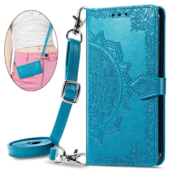 Kotelo iPhone 14plusblue -puhelimelle, japanilainen ja korealainen olkalaukku pitkällä kaulanauhalla, vyötärö-crossbody