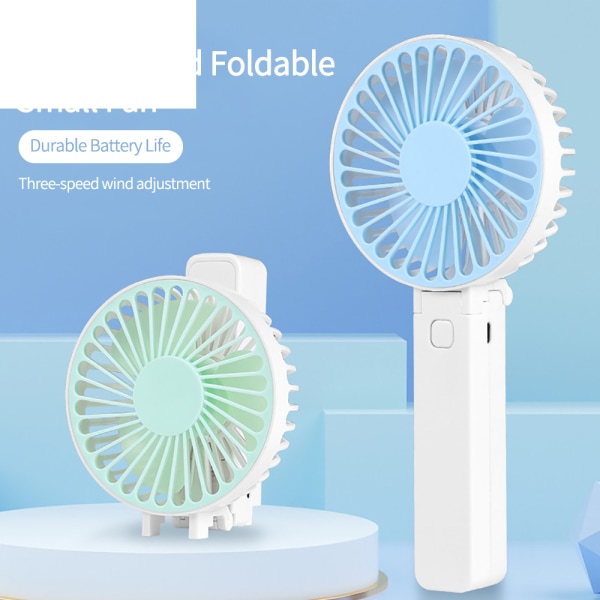 Bærbar Mini Desktop Air Cooler Folding Fan Håndholdt USB Oppladbar Vifte Utendørs Reise Sports Fan Sky Blue