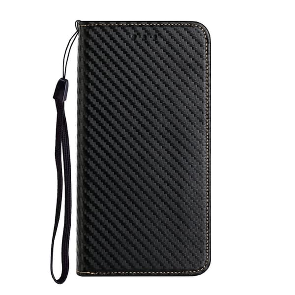 Fodral för iPhone 13ProMax svart kolfibertextur magnetiskt läder kol