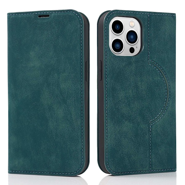Etui til iPhone 15 Pro Max blåt læder trådløs opladning magnetisk flip