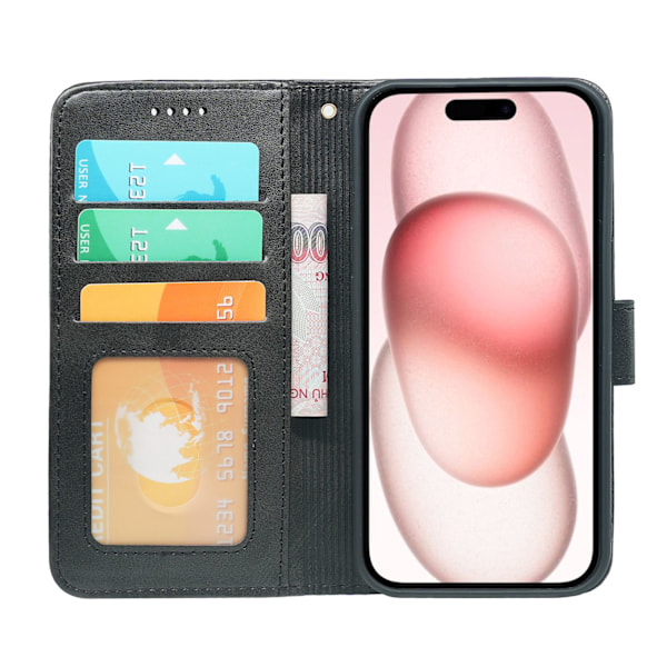 Etui til iPhone 7 Plus/8 Plus sort flip wallet kalveskind foto ramme stand læder