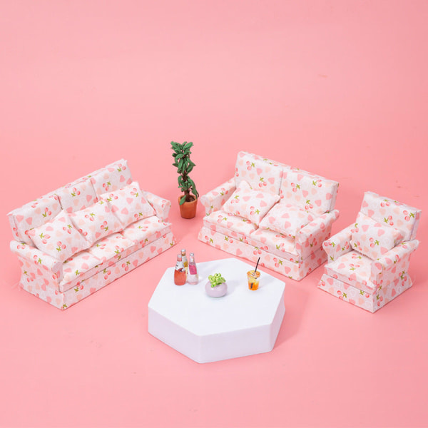 Miniature Furniture Toy Dolls House DIY Decoration Accessories Mini 1:12 Cherry Love Sofa Three-seat sofa